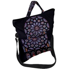 Chartres Cathedral Notre Dame De Paris Stained Glass Fold Over Handle Tote Bag by Maspions