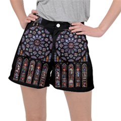 Chartres Cathedral Notre Dame De Paris Stained Glass Women s Ripstop Shorts