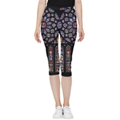 Chartres Cathedral Notre Dame De Paris Stained Glass Inside Out Lightweight Velour Capri Leggings 