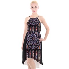 Chartres Cathedral Notre Dame De Paris Stained Glass High-Low Halter Chiffon Dress 