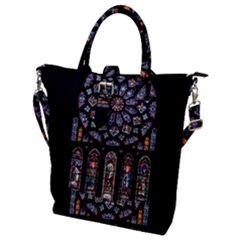 Chartres Cathedral Notre Dame De Paris Stained Glass Buckle Top Tote Bag by Maspions