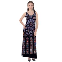 Chartres Cathedral Notre Dame De Paris Stained Glass Sleeveless Velour Maxi Dress