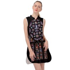 Chartres Cathedral Notre Dame De Paris Stained Glass Sleeveless Shirt Dress