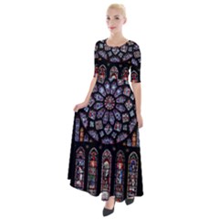 Chartres Cathedral Notre Dame De Paris Stained Glass Half Sleeves Maxi Dress