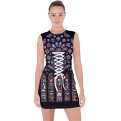 Chartres Cathedral Notre Dame De Paris Stained Glass Lace Up Front Bodycon Dress
