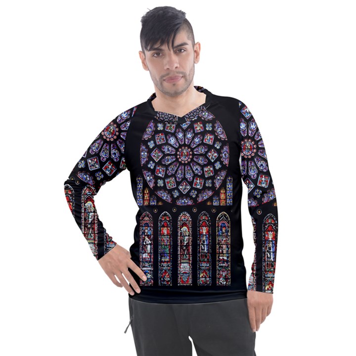 Chartres Cathedral Notre Dame De Paris Stained Glass Men s Pique Long Sleeve T-Shirt