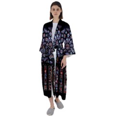 Chartres Cathedral Notre Dame De Paris Stained Glass Maxi Satin Kimono by Maspions
