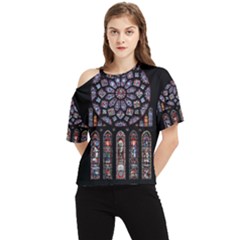 Chartres Cathedral Notre Dame De Paris Stained Glass One Shoulder Cut Out T-Shirt