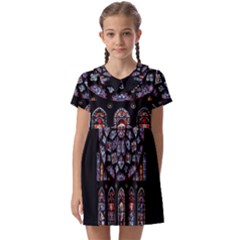 Chartres Cathedral Notre Dame De Paris Stained Glass Kids  Asymmetric Collar Dress