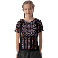 Chartres Cathedral Notre Dame De Paris Stained Glass Kids  Frill Chiffon Blouse