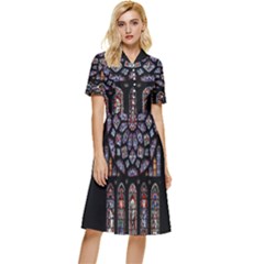 Chartres Cathedral Notre Dame De Paris Stained Glass Button Top Knee Length Dress by Maspions