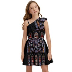 Chartres Cathedral Notre Dame De Paris Stained Glass Kids  One Shoulder Party Dress