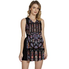 Chartres Cathedral Notre Dame De Paris Stained Glass Sleeveless High Waist Mini Dress