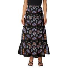 Chartres Cathedral Notre Dame De Paris Stained Glass Tiered Ruffle Maxi Skirt