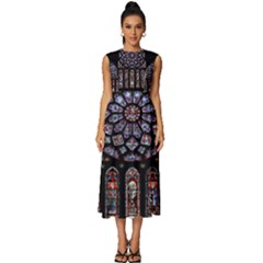 Chartres Cathedral Notre Dame De Paris Stained Glass Sleeveless Round Neck Midi Dress by Maspions