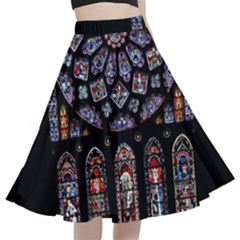 Chartres Cathedral Notre Dame De Paris Stained Glass A-Line Full Circle Midi Skirt With Pocket