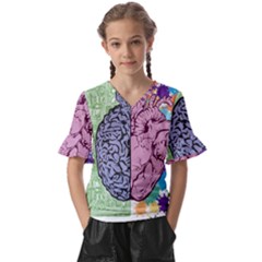 Brain Heart Balance Emotion Kids  V-neck Horn Sleeve Blouse