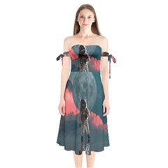 Astronaut Moon Space Nasa Planet Shoulder Tie Bardot Midi Dress