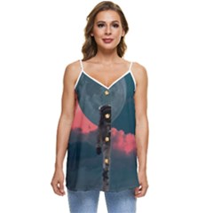 Astronaut Moon Space Nasa Planet Casual Spaghetti Strap Chiffon Top