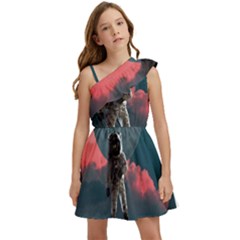 Astronaut Moon Space Nasa Planet Kids  One Shoulder Party Dress by Maspions