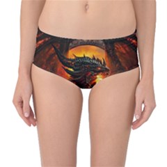 Dragon Fire Fantasy Art Mid-waist Bikini Bottoms