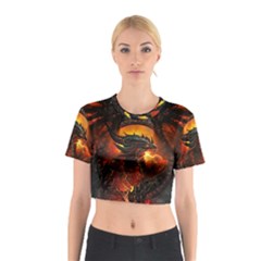 Dragon Fire Fantasy Art Cotton Crop Top by Maspions