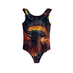 Dragon Fire Fantasy Art Kids  Frill Swimsuit