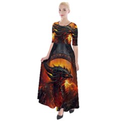 Dragon Fire Fantasy Art Half Sleeves Maxi Dress