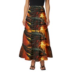 Dragon Fire Fantasy Art Tiered Ruffle Maxi Skirt by Maspions