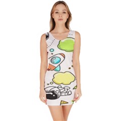 Sketch Cartoon Space Set Bodycon Dress