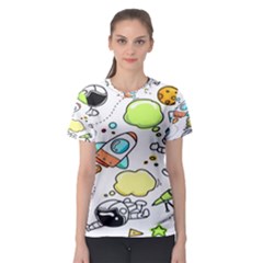 Sketch Cartoon Space Set Women s Sport Mesh T-Shirt