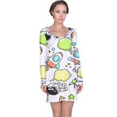 Sketch Cartoon Space Set Long Sleeve Nightdress