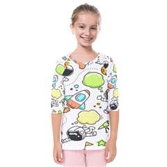 Sketch Cartoon Space Set Kids  Quarter Sleeve Raglan T-Shirt