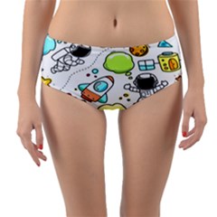 Sketch Cartoon Space Set Reversible Mid-Waist Bikini Bottoms