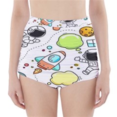 Sketch Cartoon Space Set High-Waisted Bikini Bottoms