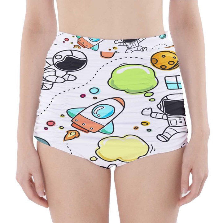 Sketch Cartoon Space Set High-Waisted Bikini Bottoms