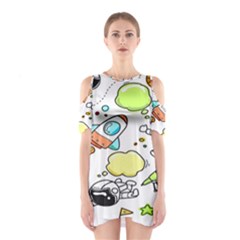 Sketch Cartoon Space Set Shoulder Cutout One Piece Dress by Hannah976