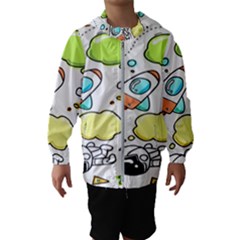 Sketch Cartoon Space Set Kids  Hooded Windbreaker