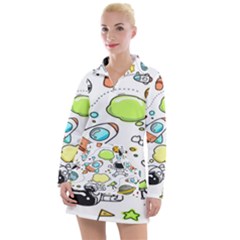 Sketch Cartoon Space Set Women s Long Sleeve Casual Dress