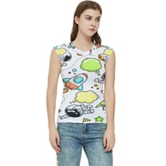 Sketch Cartoon Space Set Women s Raglan Cap Sleeve T-Shirt