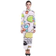 Sketch Cartoon Space Set Turtleneck Maxi Dress