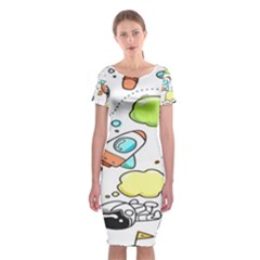 Sketch Cartoon Space Set Classic Short Sleeve Midi Dress