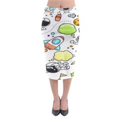 Sketch Cartoon Space Set Midi Pencil Skirt