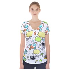 Sketch Cartoon Space Set Short Sleeve Front Detail Top