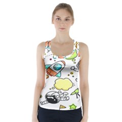 Sketch Cartoon Space Set Racer Back Sports Top by Hannah976