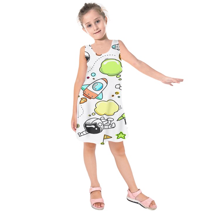 Sketch Cartoon Space Set Kids  Sleeveless Dress