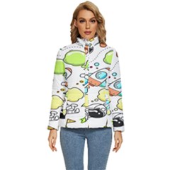 Sketch Cartoon Space Set Women s Puffer Bubble Jacket Coat