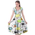 Sketch Cartoon Space Set Cap Sleeve Wrap Front Dress View1