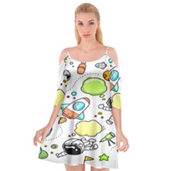 Sketch Cartoon Space Set Cutout Spaghetti Strap Chiffon Dress