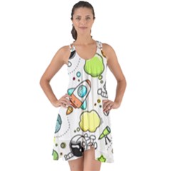 Sketch Cartoon Space Set Show Some Back Chiffon Dress